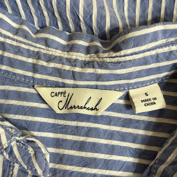Caffe Marrakesh blue/white striped tunic, adjustable sleeves, button up w collar - Picture 8 of 9